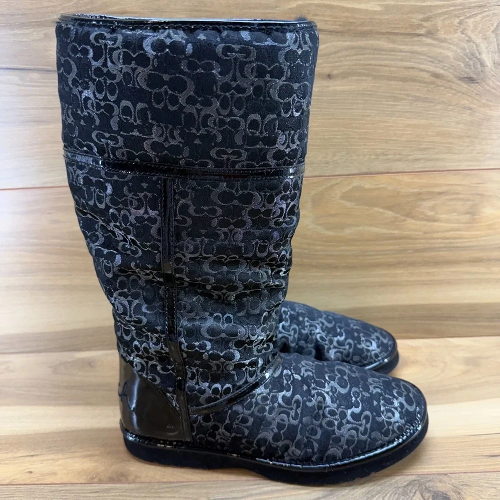 Coach Nikole Boots Womens 8 Y2K Mini Signature‎ Black Faux Sherpa Lined